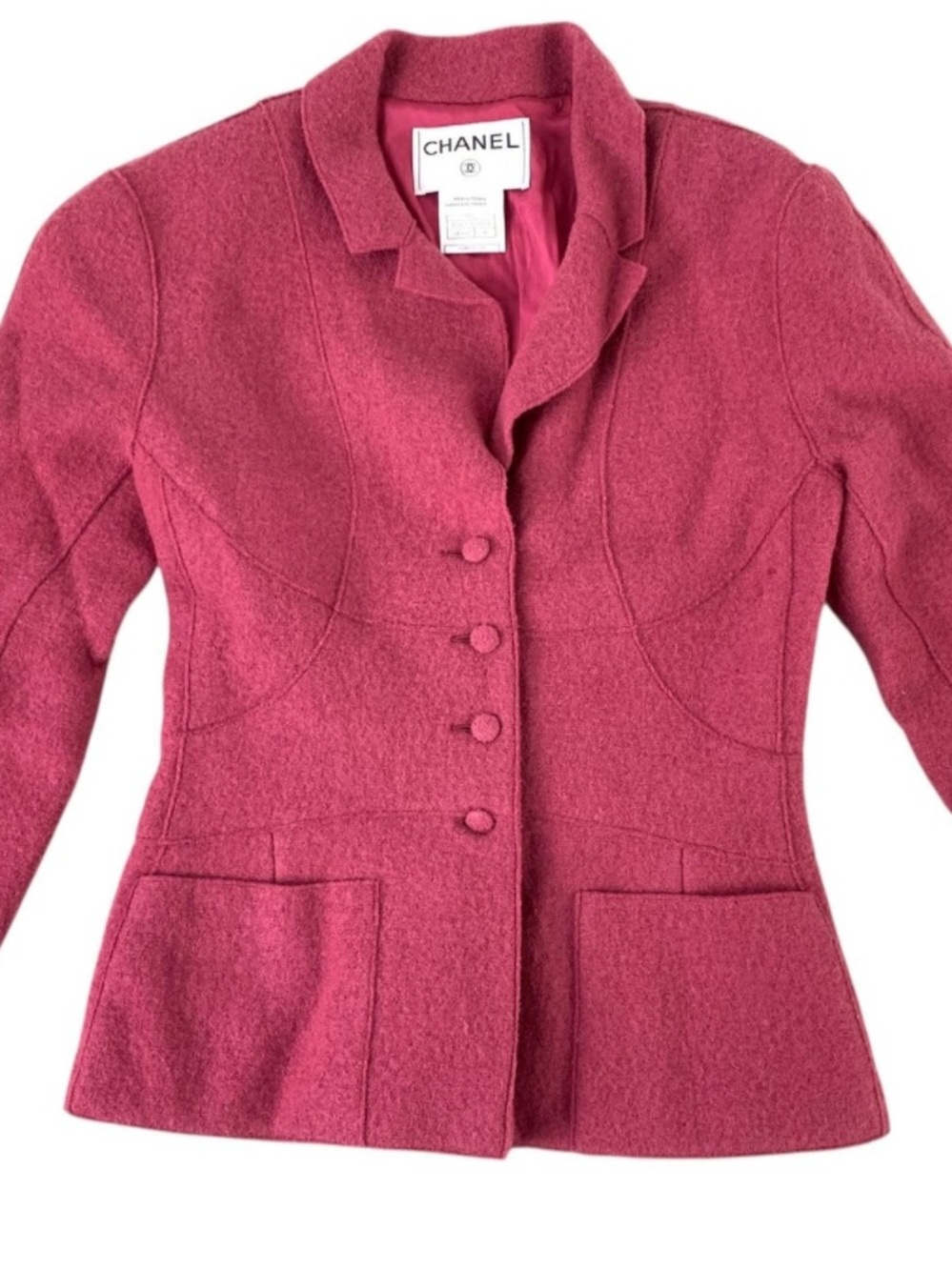 CHANEL Raspberry Pink Wool Blend Tailored Blazer